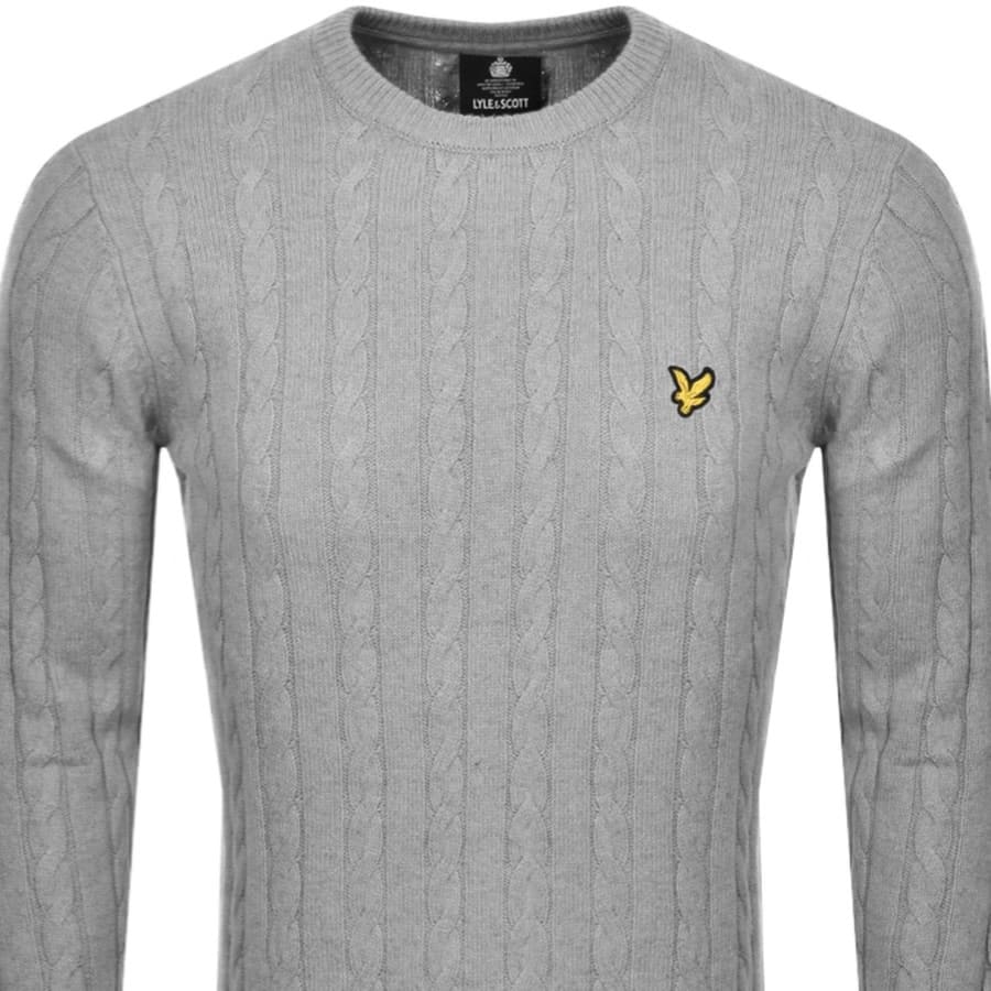 Image number 2 for Lyle And Scott Crew Neck Cable Knit Jumper Grey