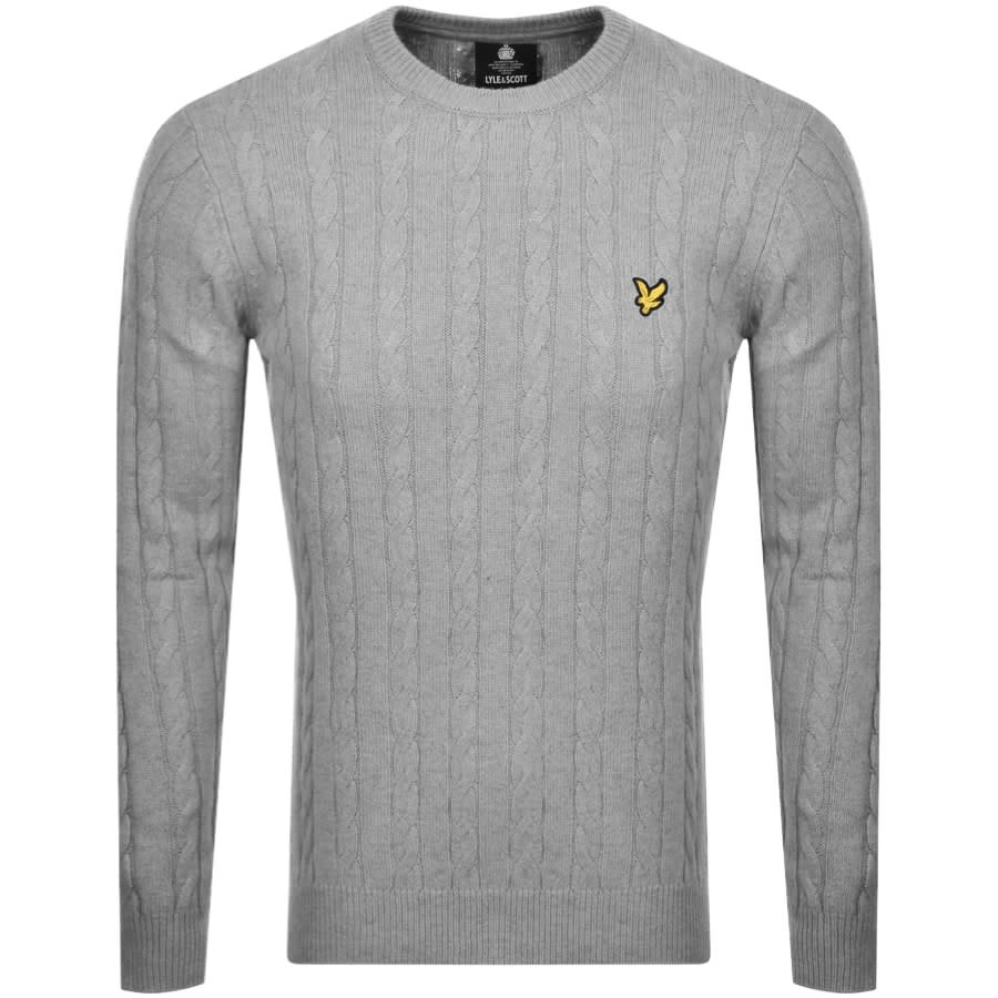 Image number 1 for Lyle And Scott Crew Neck Cable Knit Jumper Grey