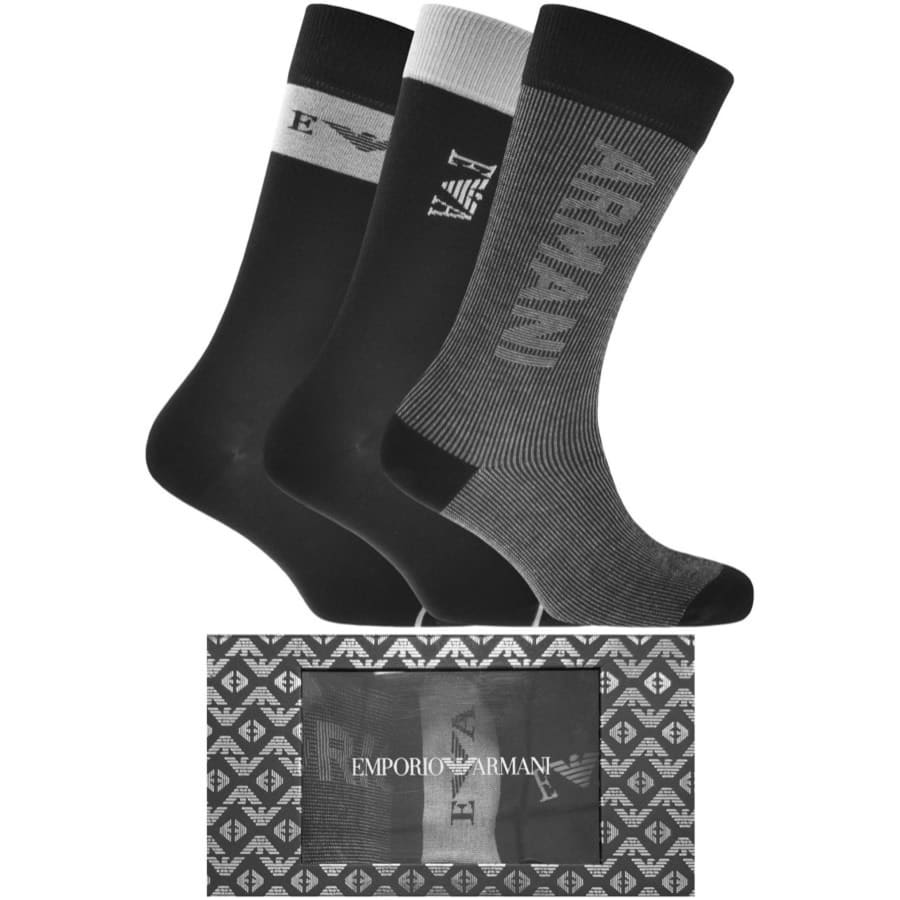 Image number 1 for Emporio Armani Three Pack Socks Gift Set Black