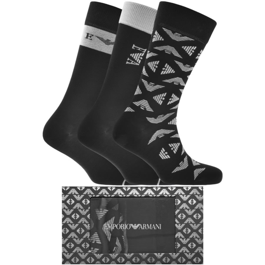 Image number 1 for Emporio Armani Three Pack Socks Gift Set Black