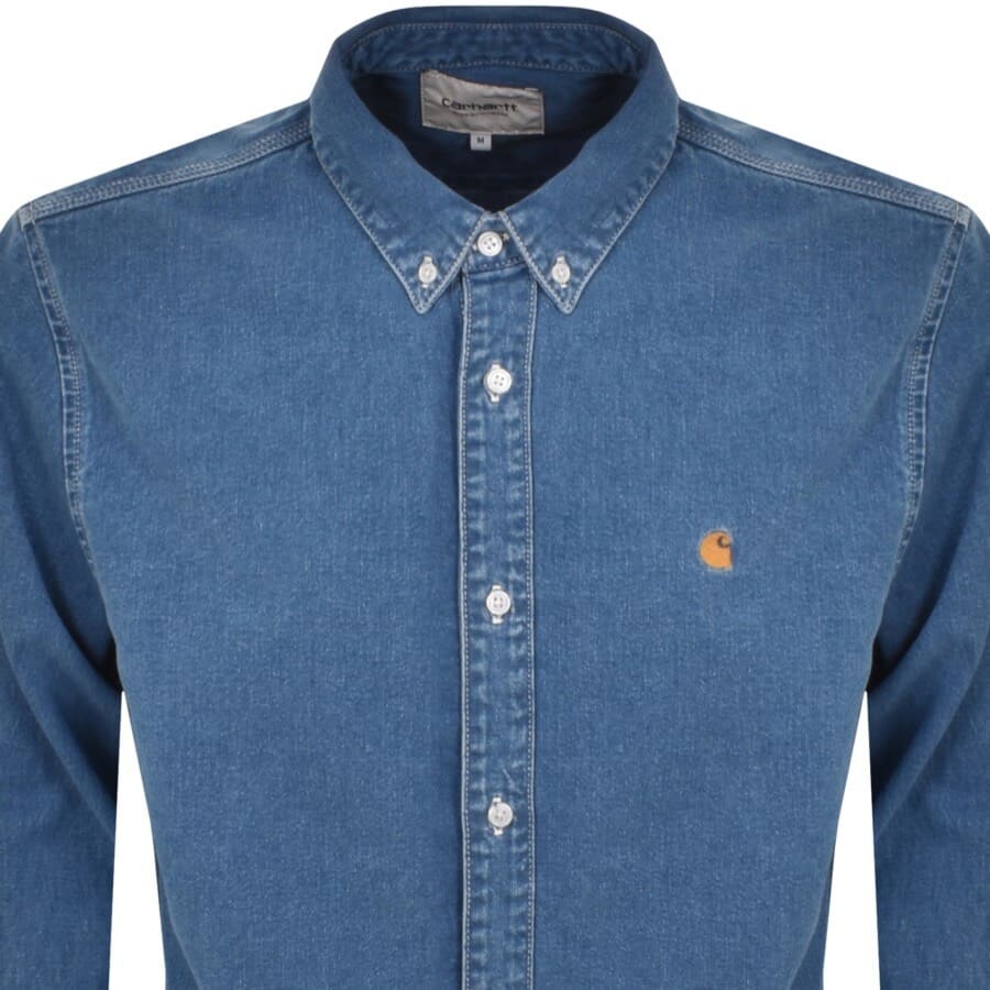 Image number 2 for Carhartt WIP Weldon Denim Long Sleeve Shirt Blue