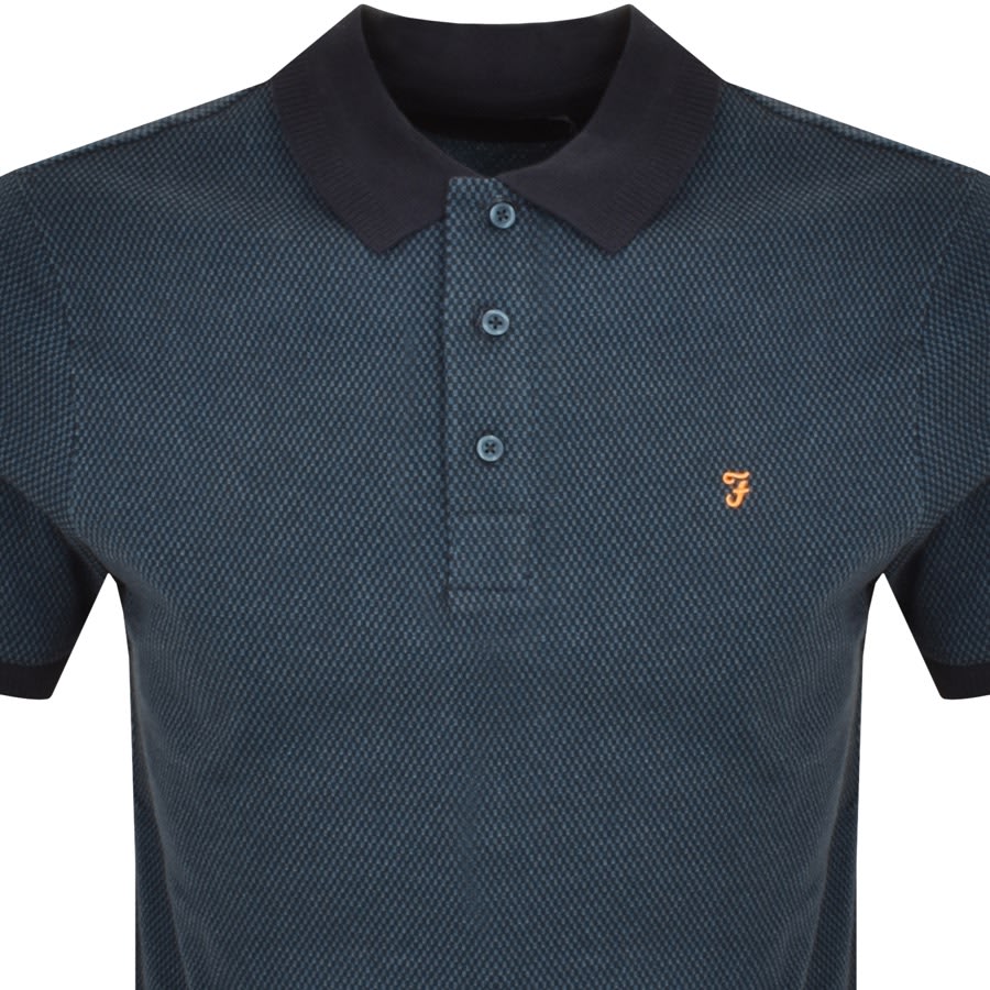 Image number 2 for Farah Vintage Manu Micro Check Polo T Shirt Blue