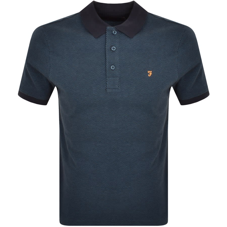 Image number 1 for Farah Vintage Manu Micro Check Polo T Shirt Blue