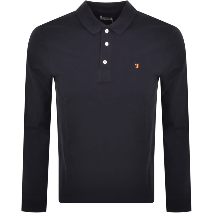 Image number 1 for Farah Vintage Blanes Long Sleeve Polo T Shirt Navy