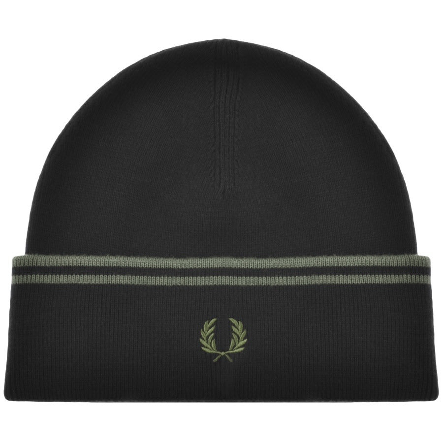 Image number 1 for Fred Perry Twin Tipped Ribbed Beanie Hat Black