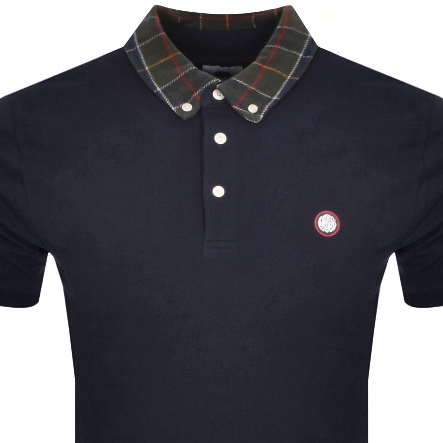 Image number 2 for Pretty Green Thomas Check Collar Polo T Shirt Navy