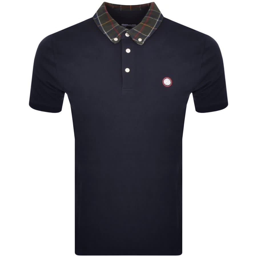 Image number 1 for Pretty Green Thomas Check Collar Polo T Shirt Navy
