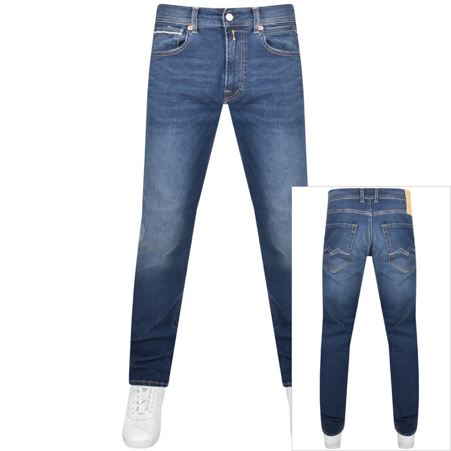 Image number 1 for Replay Grover Straight Jeans Mid Wash Blue