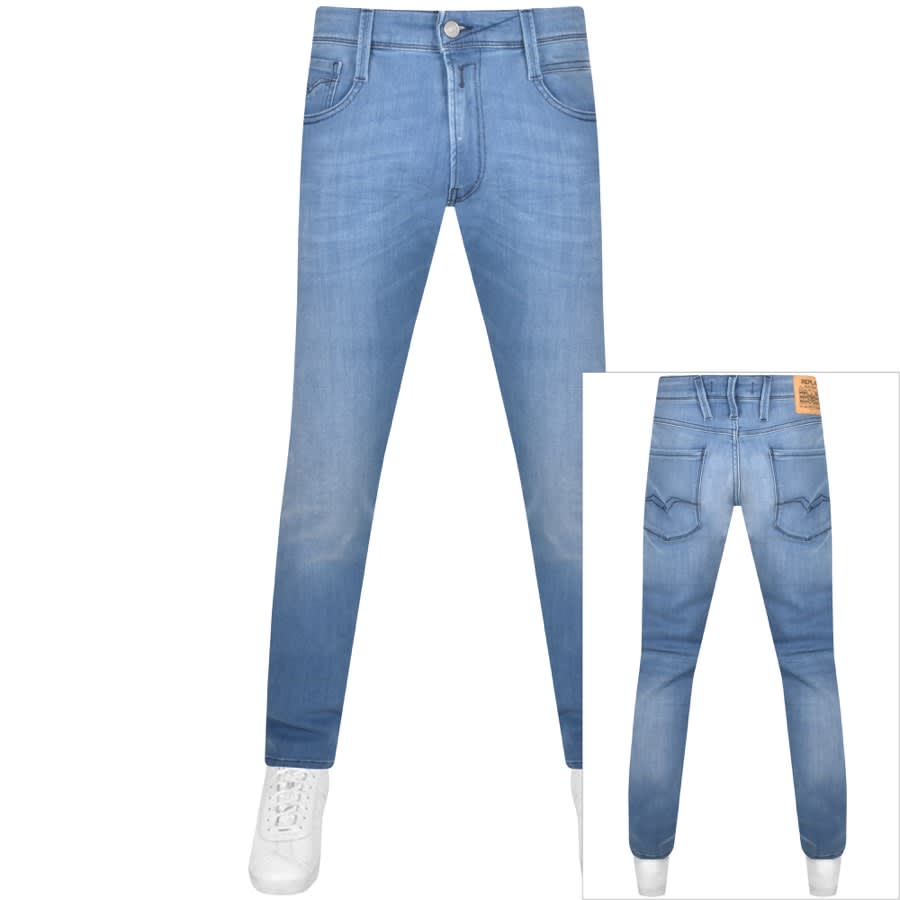 Image number 1 for Replay Anbass Slim Fit Mid Wash Jeans Blue