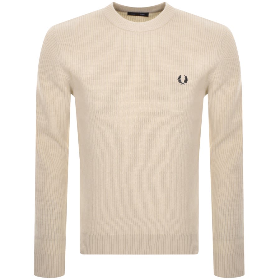Image number 1 for Fred Perry Crew Neck Lambswool Jumper Beige