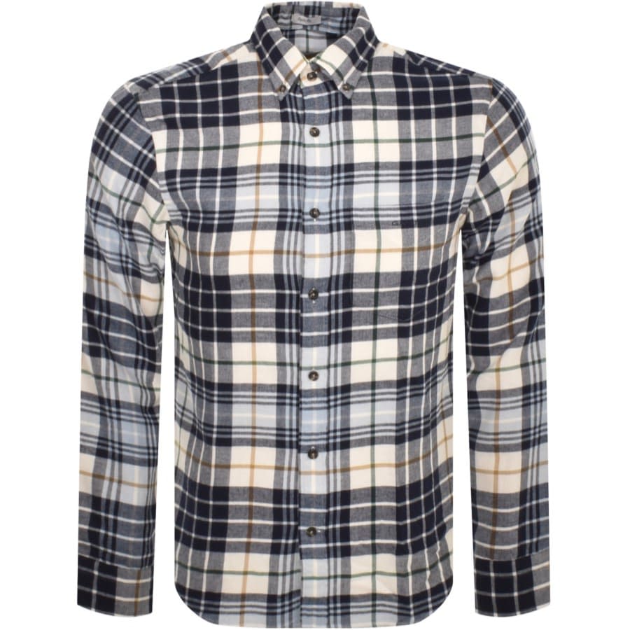 Image number 1 for Gant Check Flannel Check Long Sleeved Shirt Cream