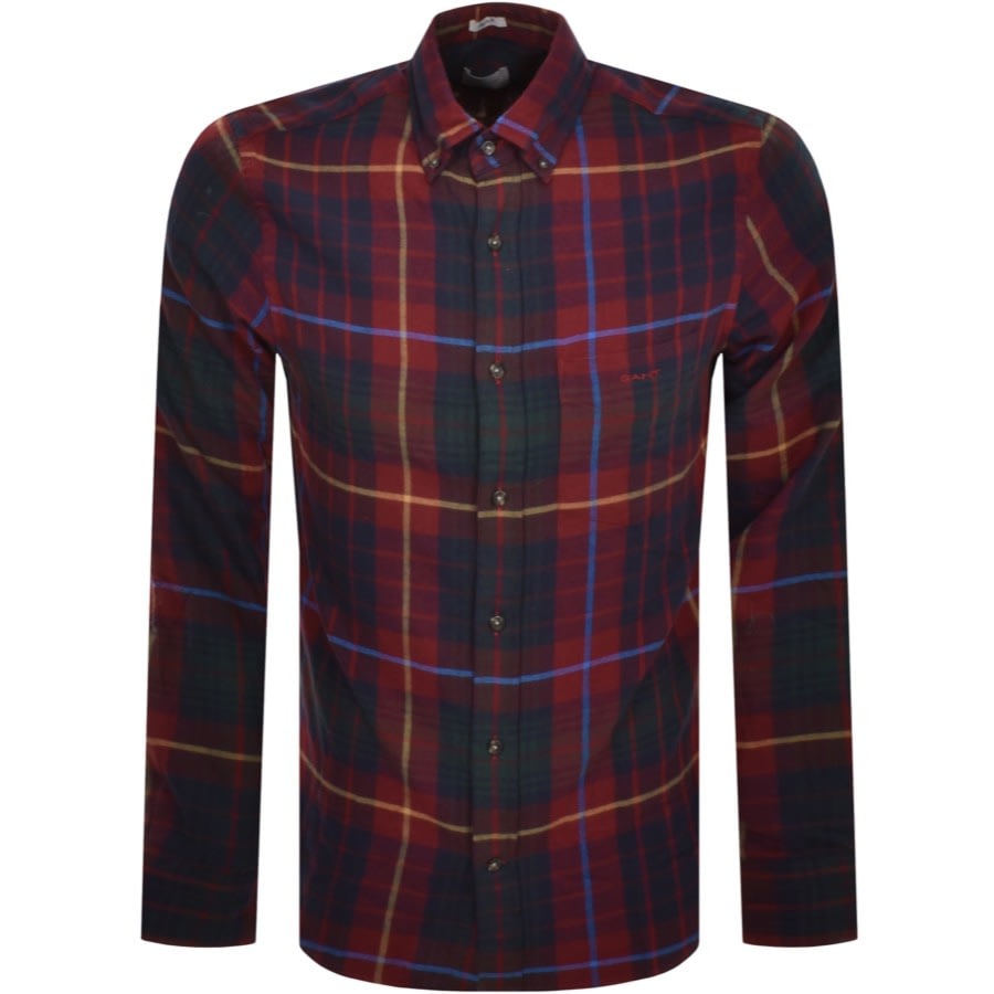 Image number 1 for Gant Check Flannel Check Long Sleeved Shirt Red