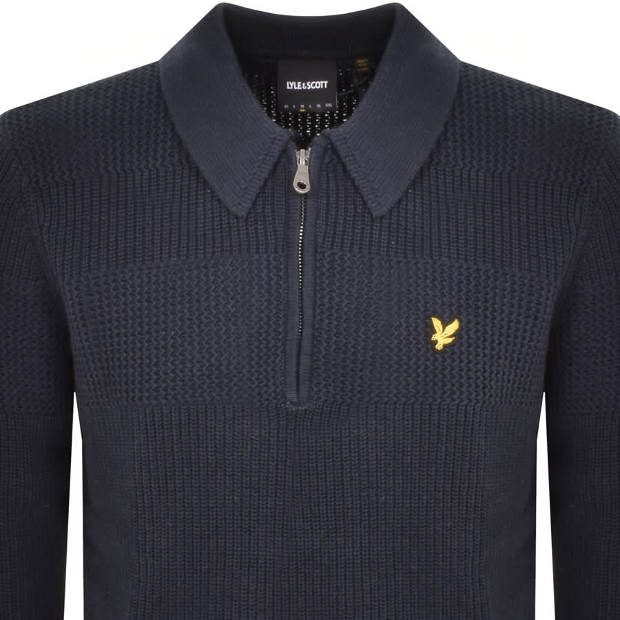 Image number 2 for Lyle And Scott Textured Rugby Knit Jumper Navy