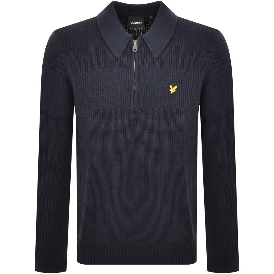Image number 1 for Lyle And Scott Textured Rugby Knit Jumper Navy