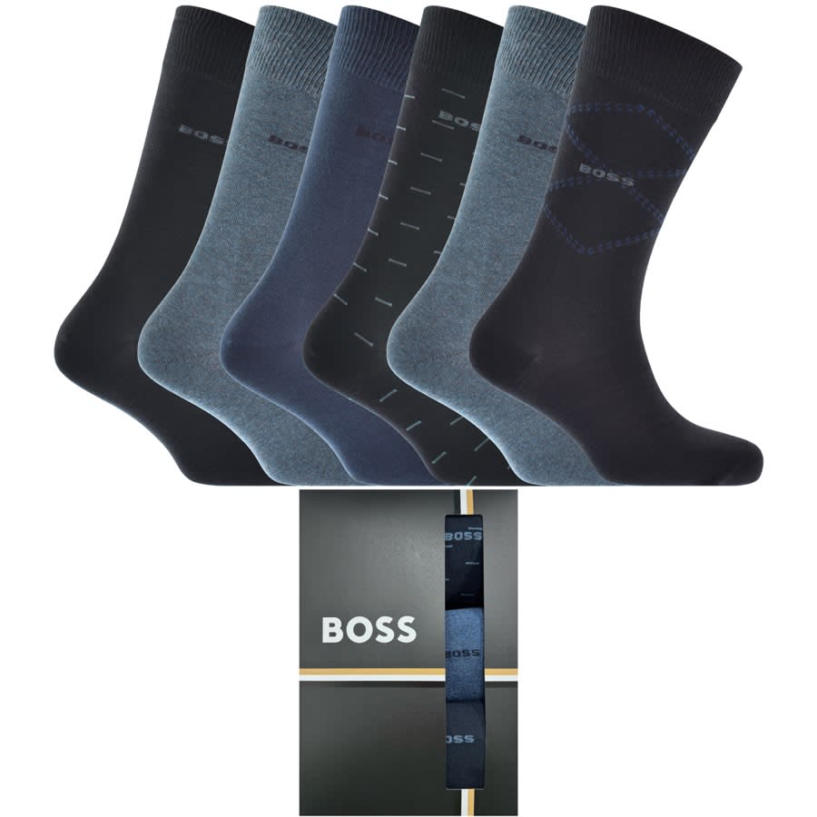 Image number 1 for BOSS Six Pack Logo Socks Navy