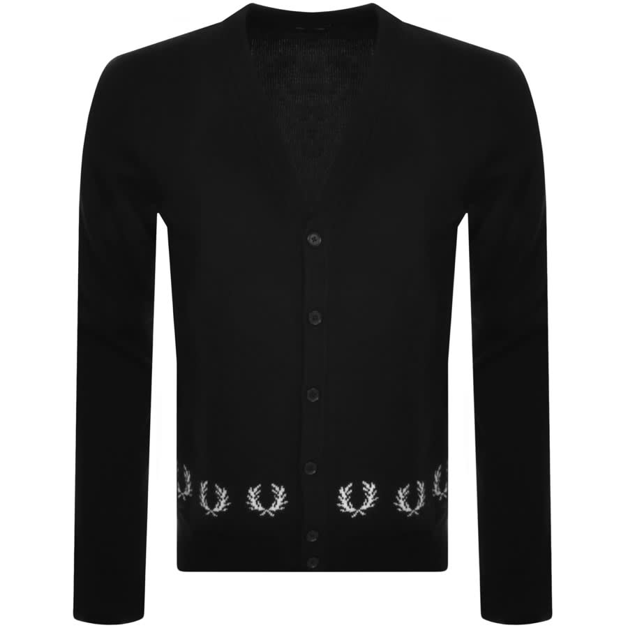 Image number 1 for Fred Perry Laurel Wreath Trim Knit Cardigan Black