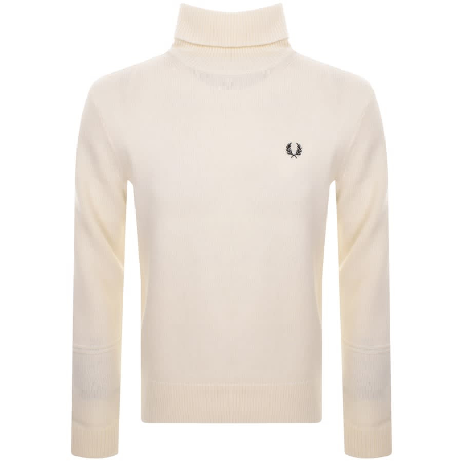 Image number 1 for Fred Perry Roll Neck Knit Jumper Cream