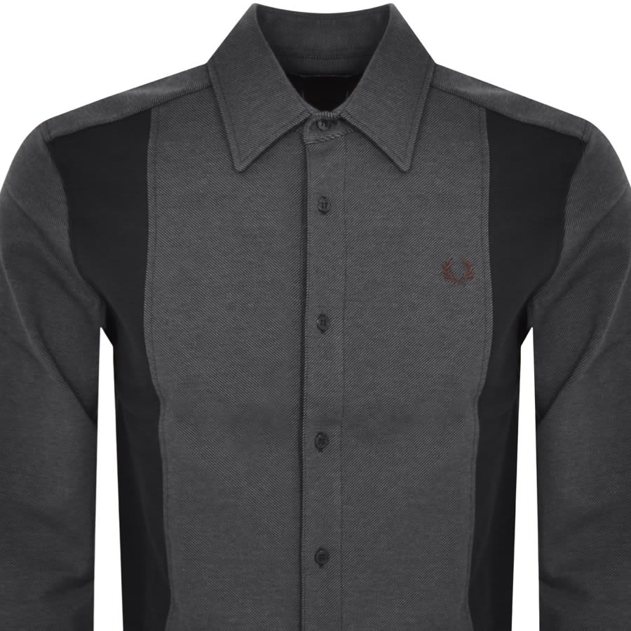 Image number 2 for Fred Perry Panelled Twill Long Sleeve Shirt Black