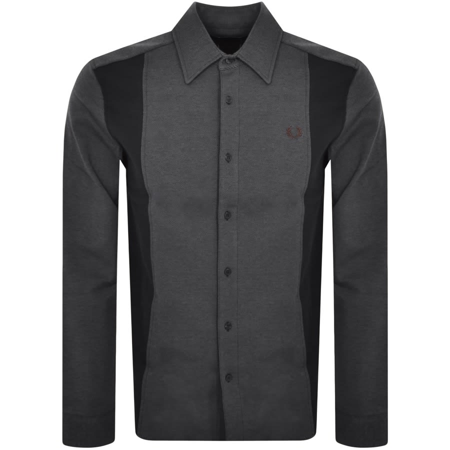 Image number 1 for Fred Perry Panelled Twill Long Sleeve Shirt Black