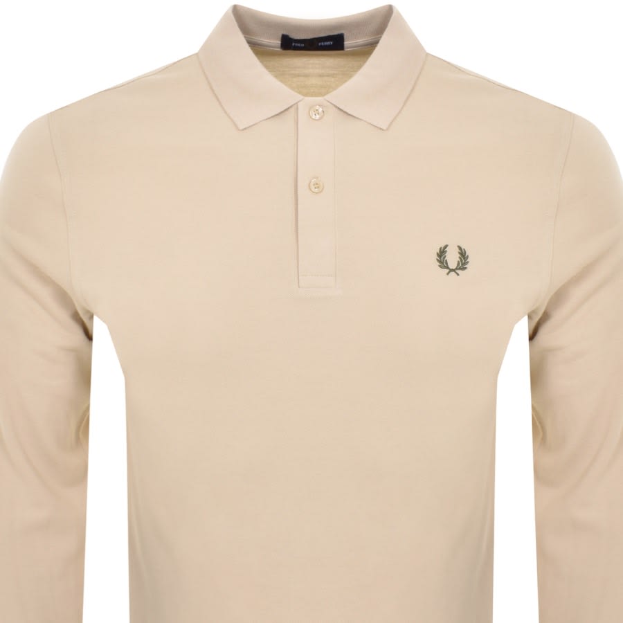 Image number 2 for Fred Perry Long Sleeved Pique Polo T Shirt Beige