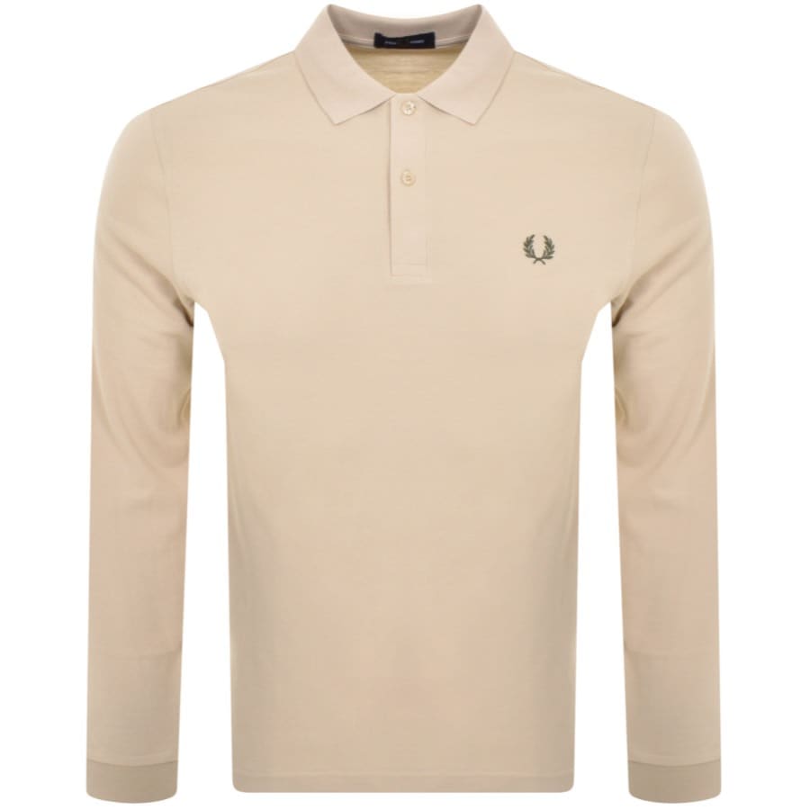 Image number 1 for Fred Perry Long Sleeved Pique Polo T Shirt Beige