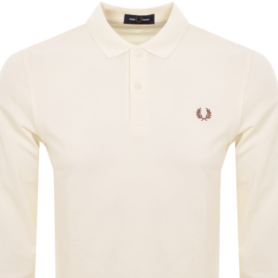 Image number 2 for Fred Perry Long Sleeved Pique Polo T Shirt Cream