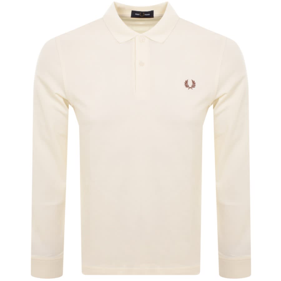 Image number 1 for Fred Perry Long Sleeved Pique Polo T Shirt Cream