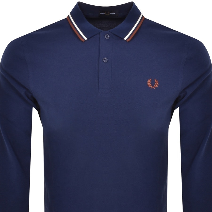 Image number 2 for Fred Perry Long Sleeved Polo T Shirt Blue