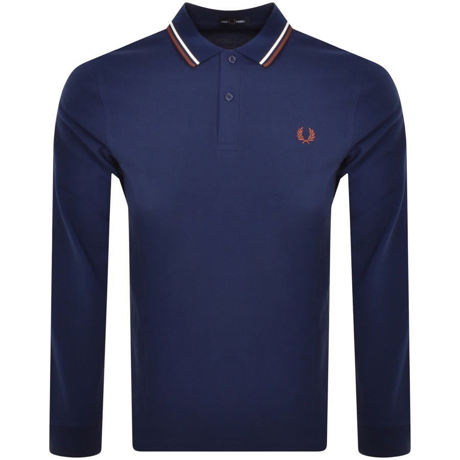 Image number 1 for Fred Perry Long Sleeved Polo T Shirt Blue