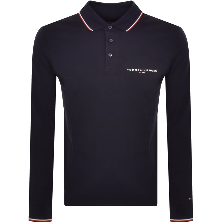Image number 1 for Tommy Hilfiger Long Sleeve Polo T Shirt Navy