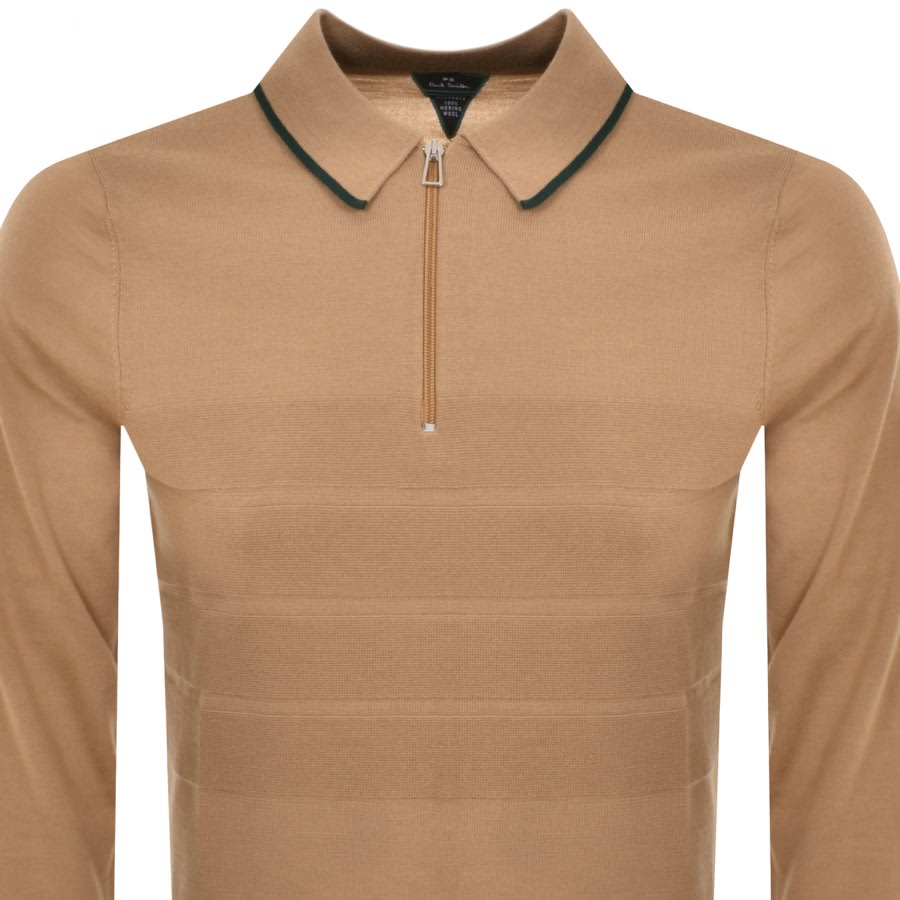 Image number 2 for Paul Smith Half Zip Knit Polo Jumper Beige