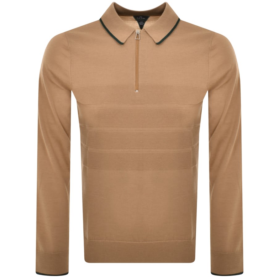 Image number 1 for Paul Smith Half Zip Knit Polo Jumper Beige