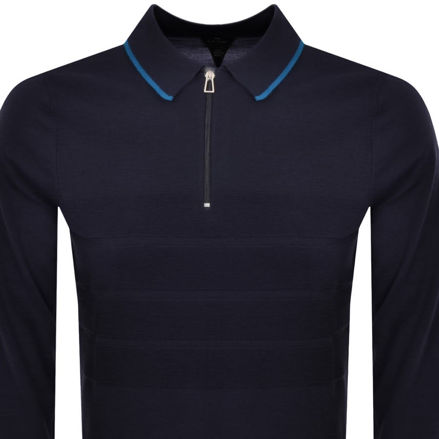 Image number 2 for Paul Smith Half Zip Knit Polo Jumper Navy