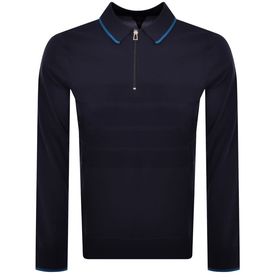 Image number 1 for Paul Smith Half Zip Knit Polo Jumper Navy
