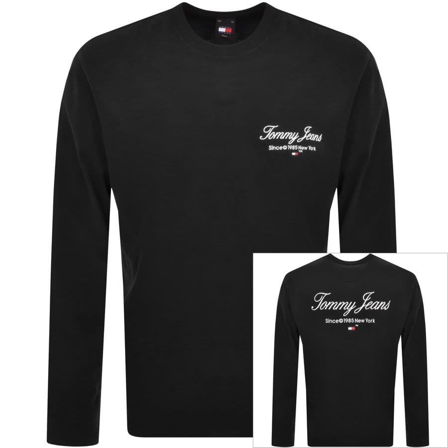 Image number 1 for Tommy Jeans Long Sleeve Logo T Shirt Black