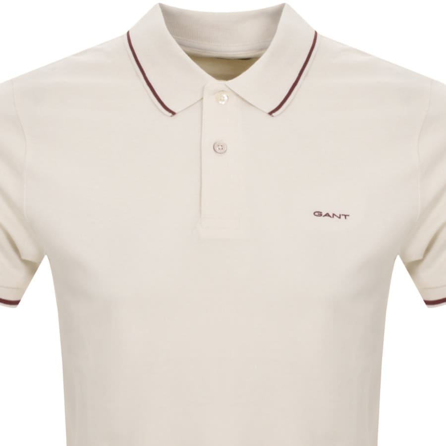 Image number 2 for Gant Collar Tipping Rugger Polo T Shirt Cream