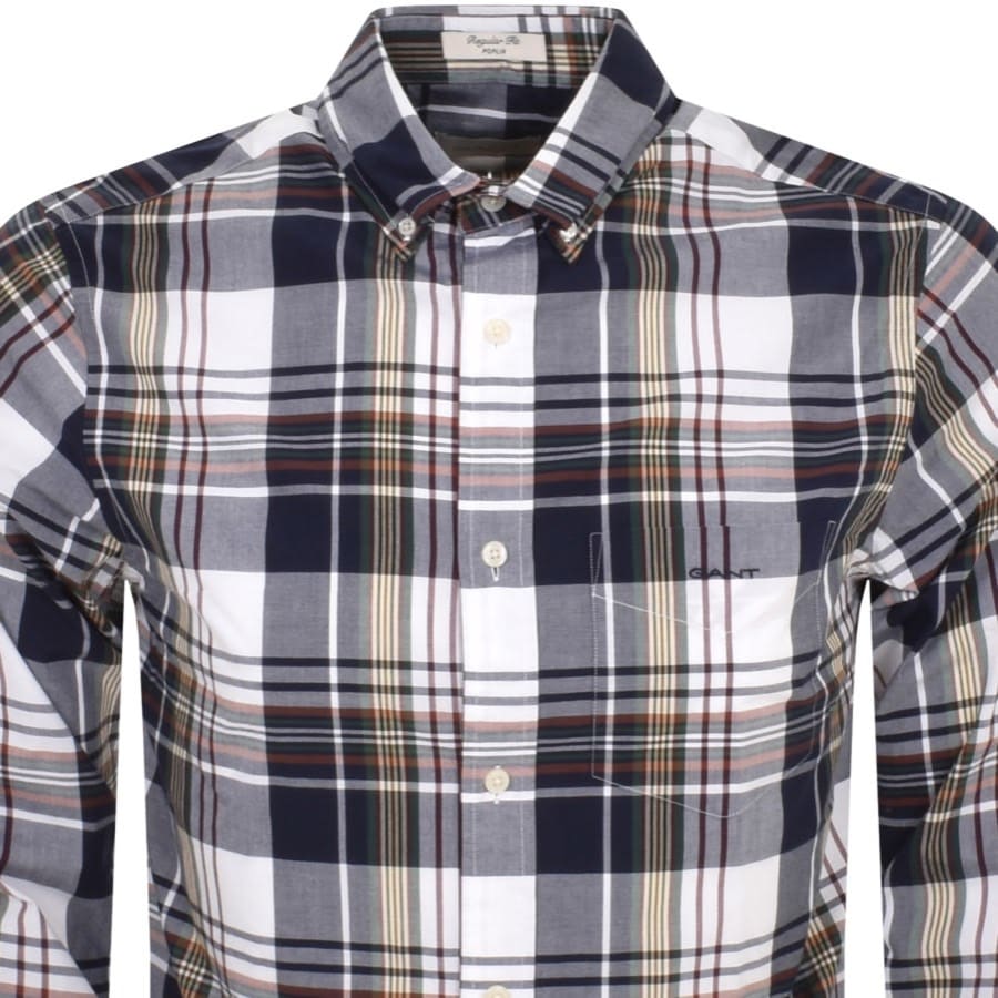 Image number 2 for Gant Check Long Sleeved Poplin Shirt Navy