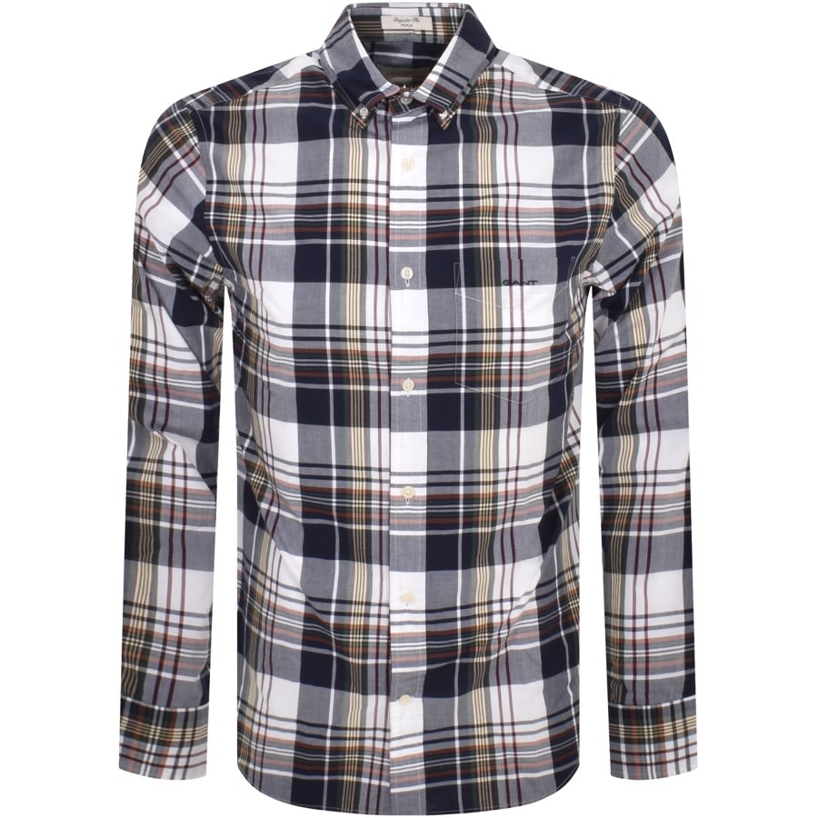 Image number 1 for Gant Check Long Sleeved Poplin Shirt Navy