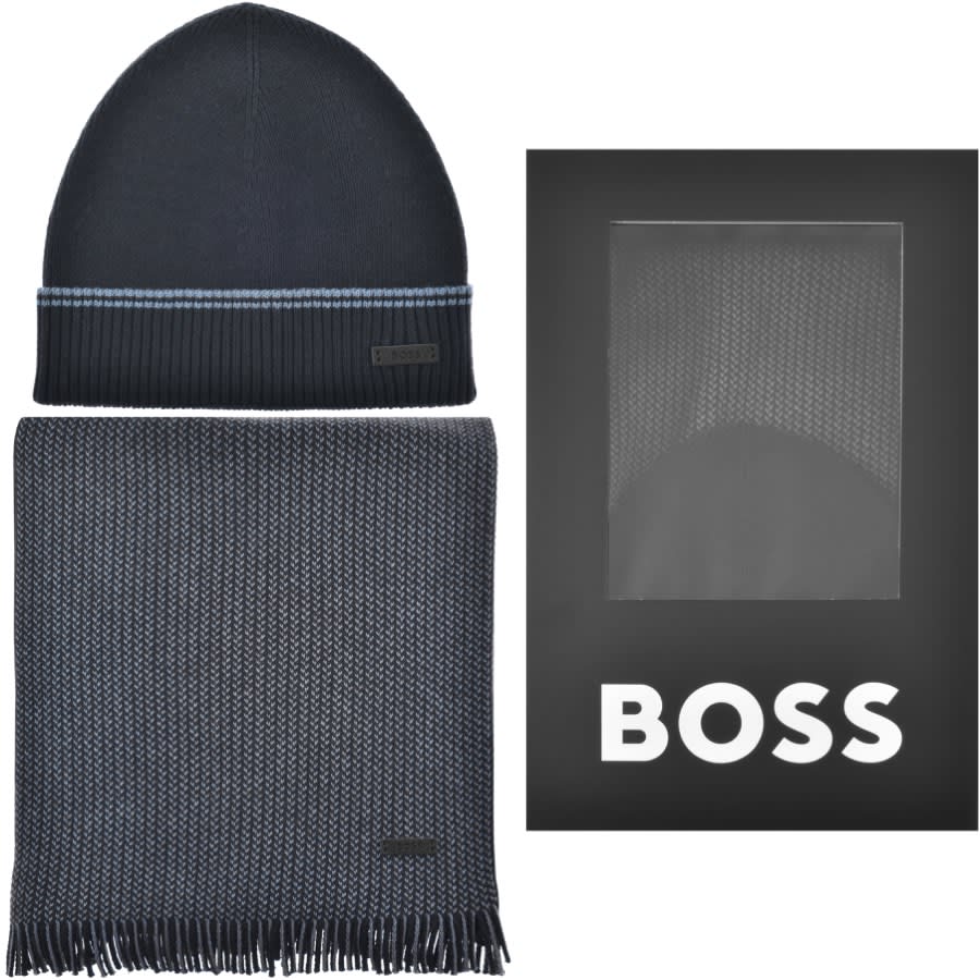 Image number 1 for BOSS Mind Beanie And Scarf Gift Set Navy
