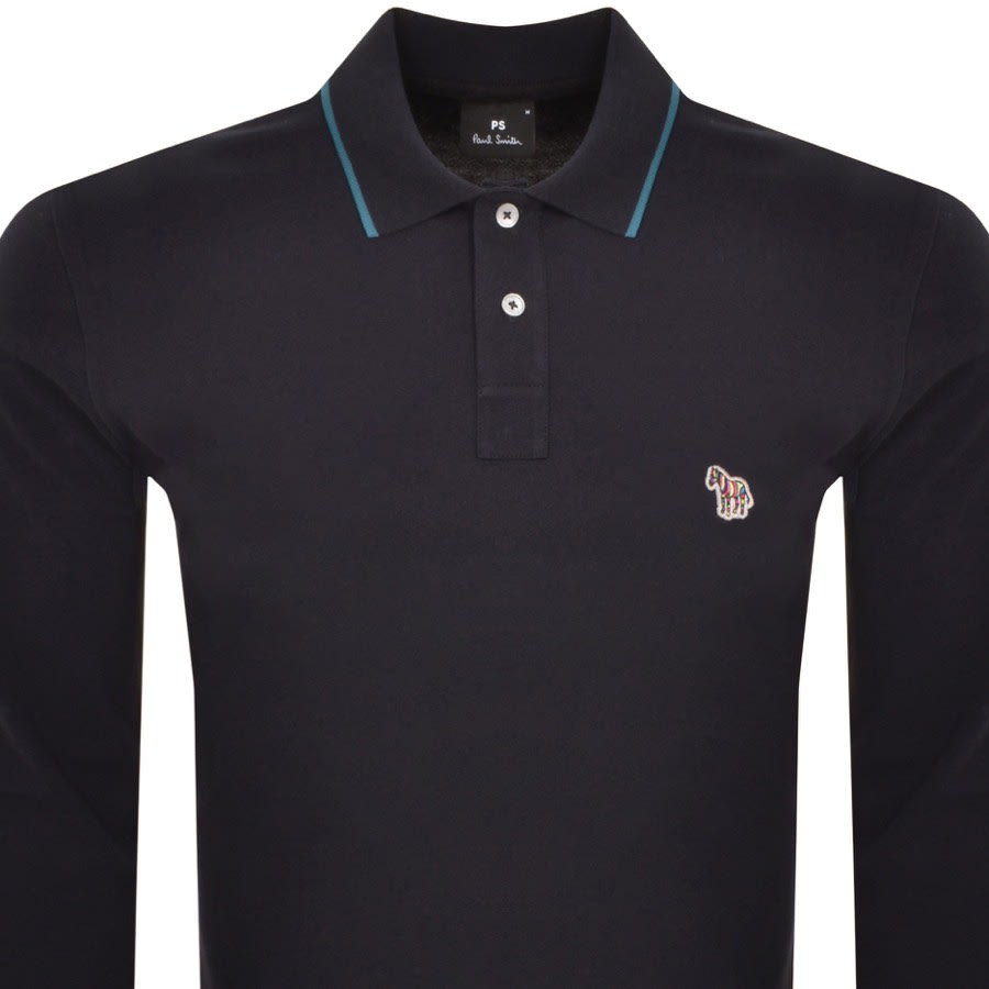 Image number 2 for Paul Smith Zebra Badge Long Sleeve Polo Navy