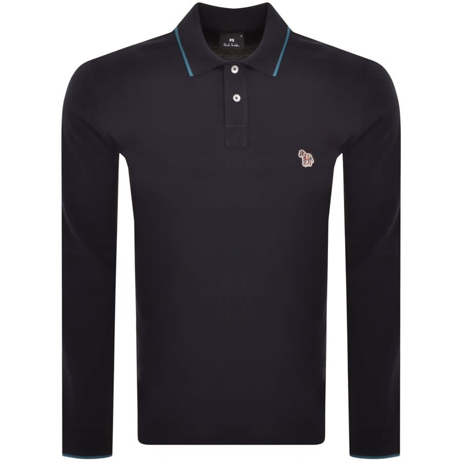 Image number 1 for Paul Smith Zebra Badge Long Sleeve Polo Navy