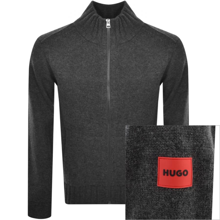 Image number 1 for HUGO Suppon Full Zip Knit Jumper Grey