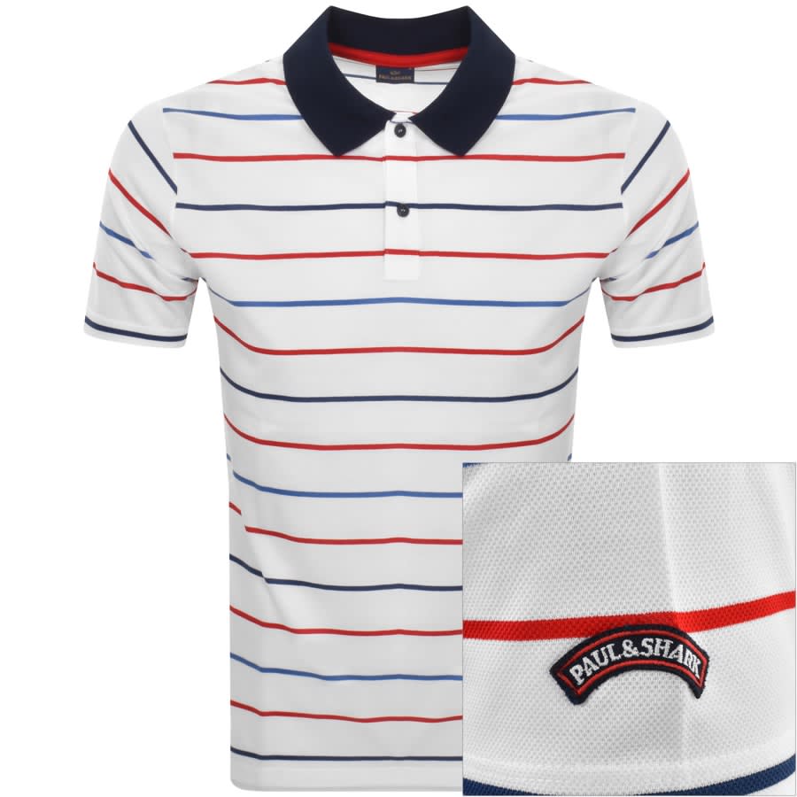 Image number 1 for Paul And Shark Striped Polo T Shirt White