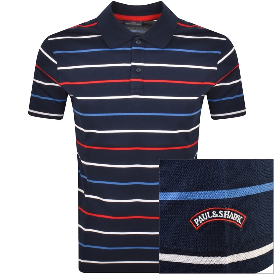 Image number 1 for Paul And Shark Striped Polo T Shirt Navy