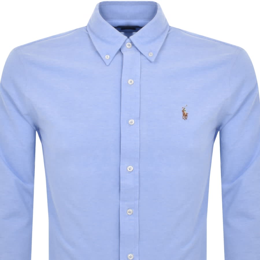 Image number 2 for Ralph Lauren Knit Oxford Long Sleeved Shirt Blue