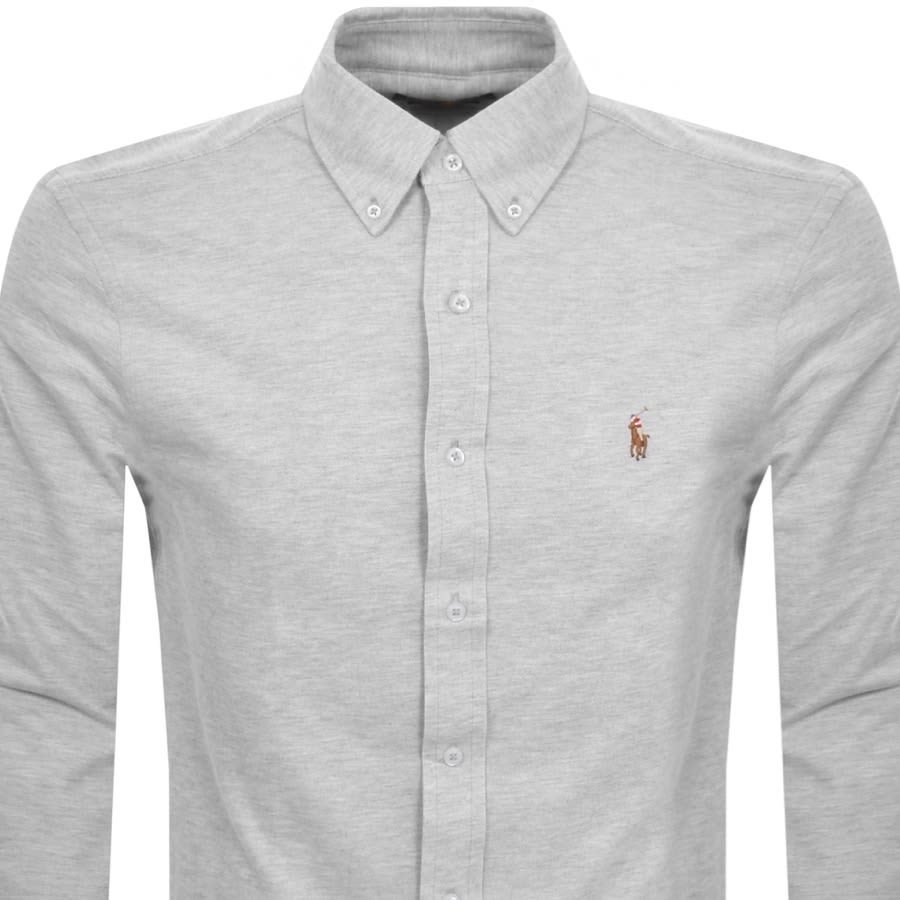 Image number 2 for Ralph Lauren Knit Oxford Long Sleeved Shirt Grey