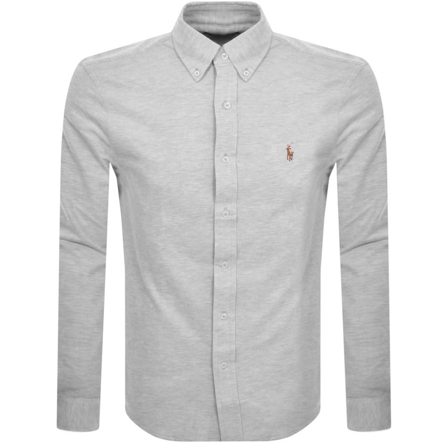 Image number 1 for Ralph Lauren Knit Oxford Long Sleeved Shirt Grey