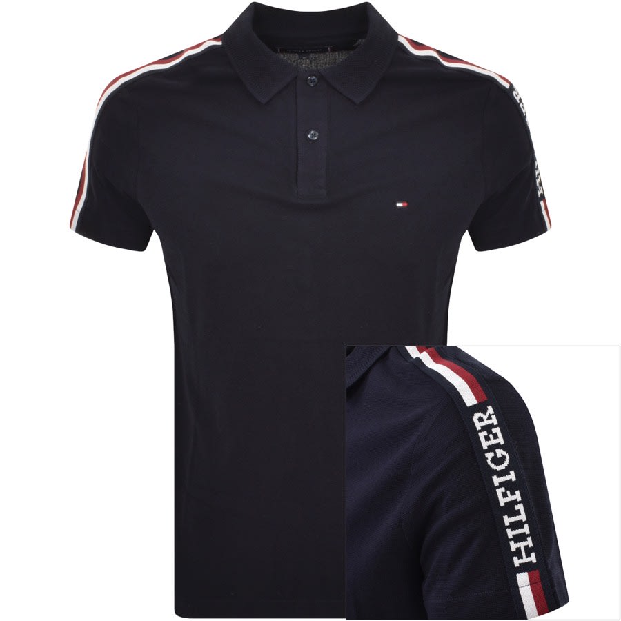 Image number 1 for Tommy Hilfiger Global Stripe Polo T Shirt Navy