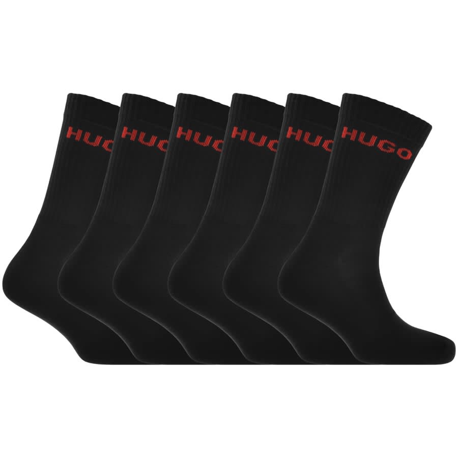 Image number 1 for HUGO 6 Pack Logo Socks Black