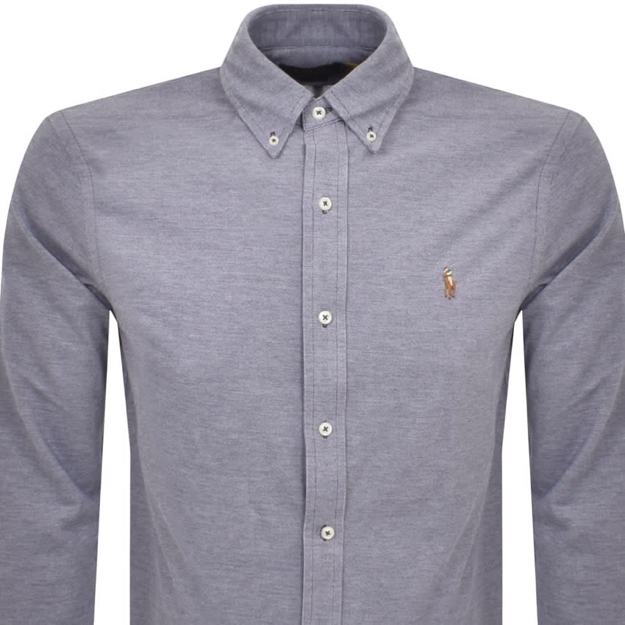 Image number 2 for Ralph Lauren Knit Oxford Long Sleeved Shirt Navy